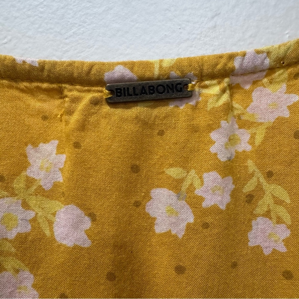 Billabong Twirl Twist Mini Dress Yellow Women's Teen Small Summer Button Front - Picture 12 of 15